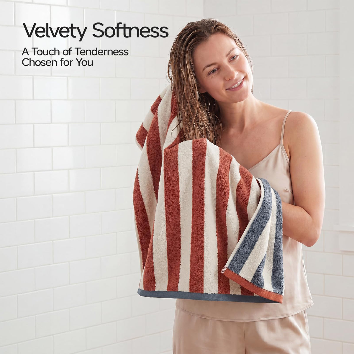 REDKISS 2 Pack Striped Hand Towels for Bathroom - 100% Cotton Decorative Hand Towel Set, 32x72cm, Soft Absorbent and Quick-Dry Towels for Bathroom