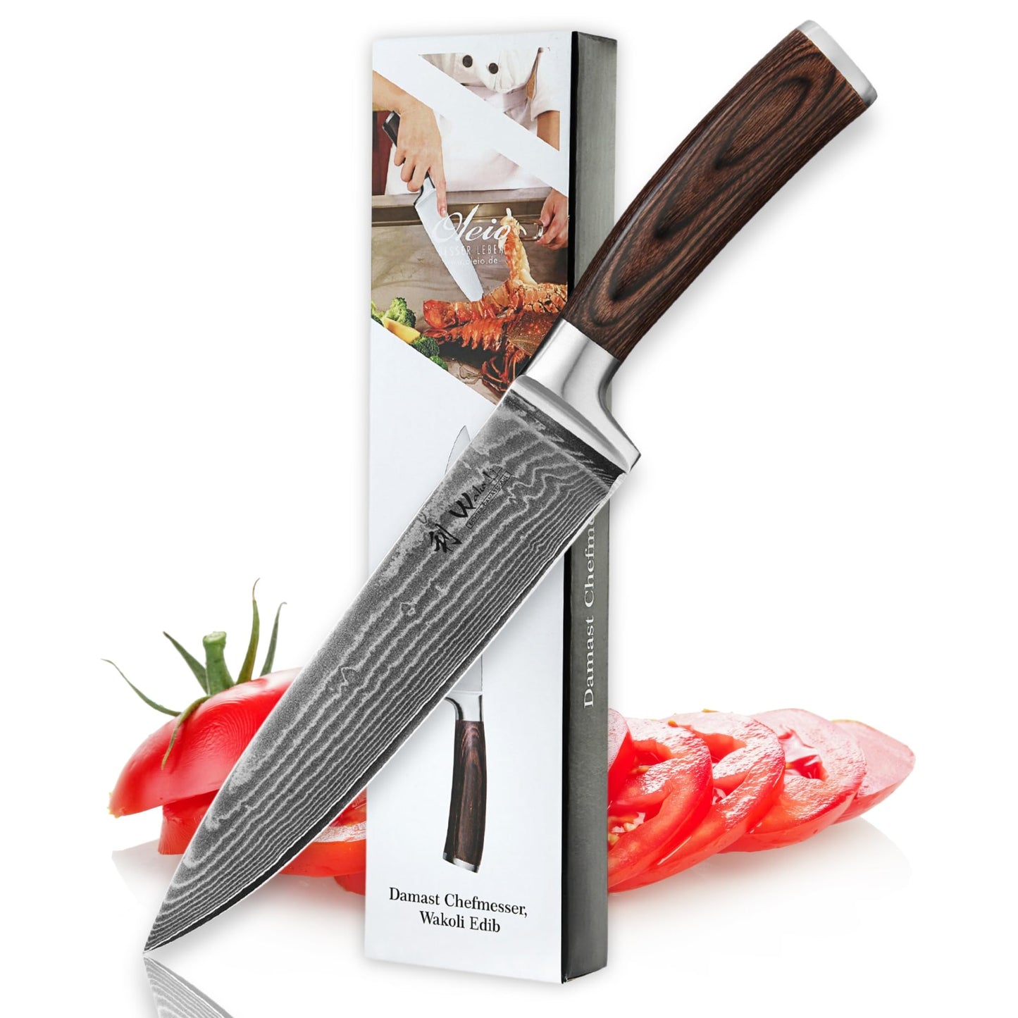 Wakoli Edib Damascus Chef?s Knife | 8-Inch Sharp Blade | Kitchen Knife Made from 67 Layers of Genuine Damascus Steel with Pakkawood Handle