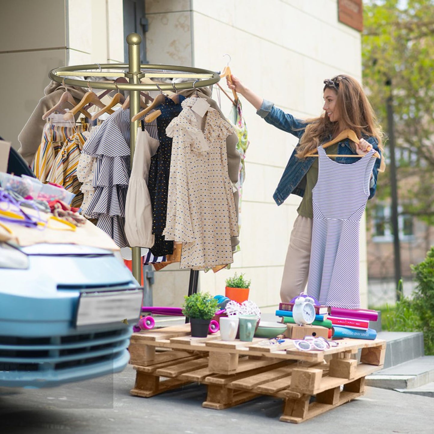 QJSZMEI Round Rotating Clothes Rack