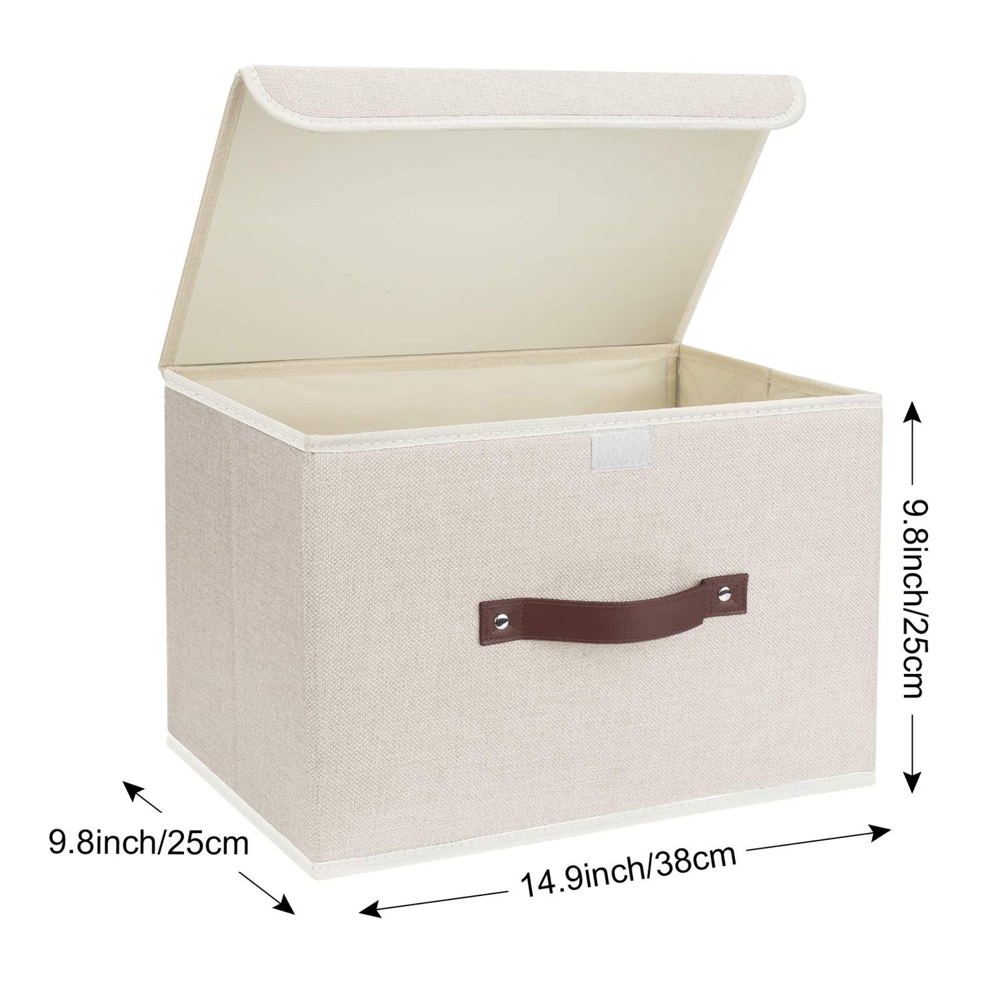 TYEERS Collapsible Storage Box with Lid, Fabric Storage Box for Clothes, Wardrobe Storage, 38x25x25 cm, Set of 2, Beige