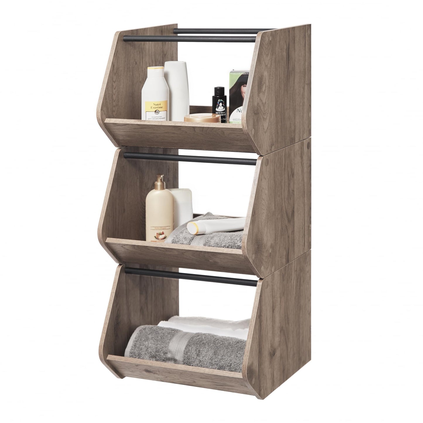 Iris Ohyama, Étagère, Boîte de rangement en bois, Meuble d'appoint,1 porte rabattable, Empilable, Solide, Cuisine, Chambre, Salon