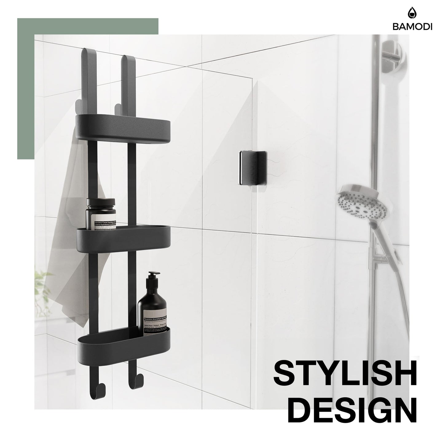 Bamodi Shower Caddy, 3 Tier Plastic Organizer, Height Adjustable Baskets, Scratch Free, Easy to Hang, No Rust, Plenty of Storage Space for Shower