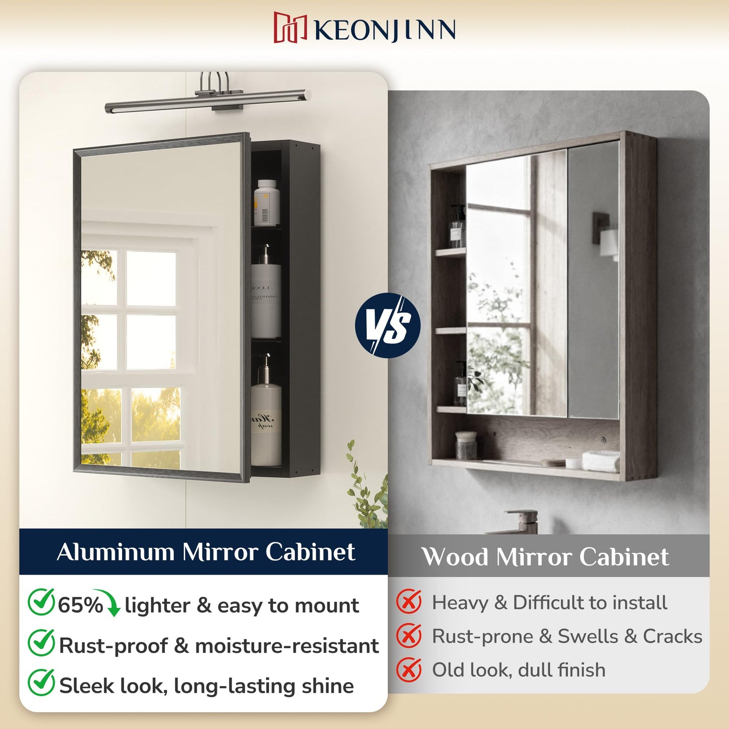 Keonjinn Bathroom Mirror Cabinets 40x60cm, Assembly Required, Black Aluminum Frame Mirrored Bathroom Cabinet Wall Mounted with Storage