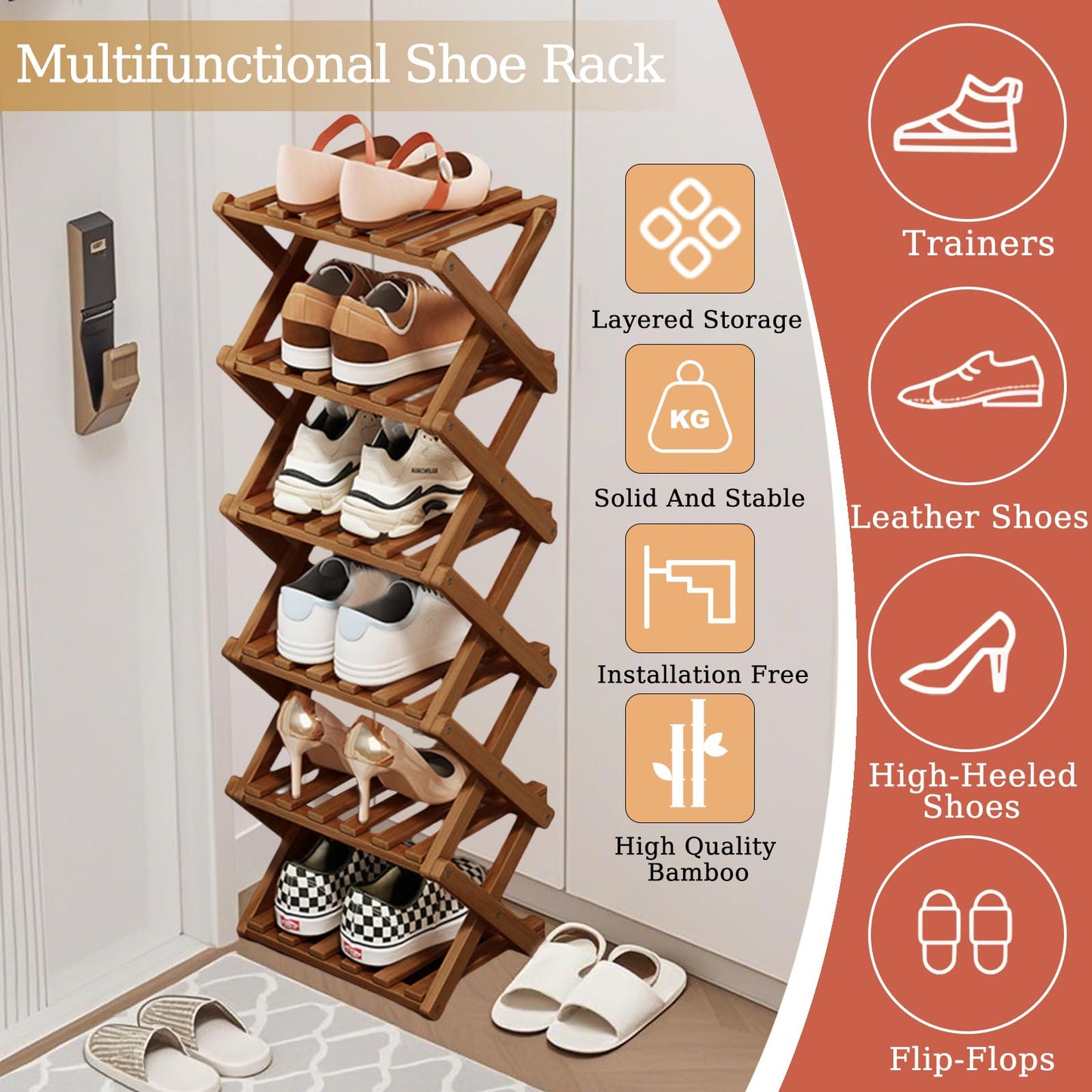 SHEBUYLLI Vertical Foldable Shoe Rack Small, Wooden Shoe Storage Cabinet