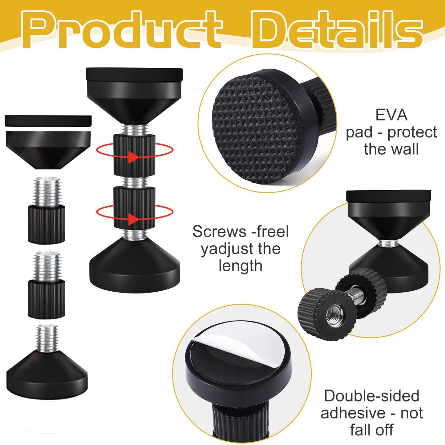 Tholire 2PCS Headboard Stoppers – Adjustable Bed Wall Stoppers – Anti-Shake Support for Bed Frame, Furniture, and Door