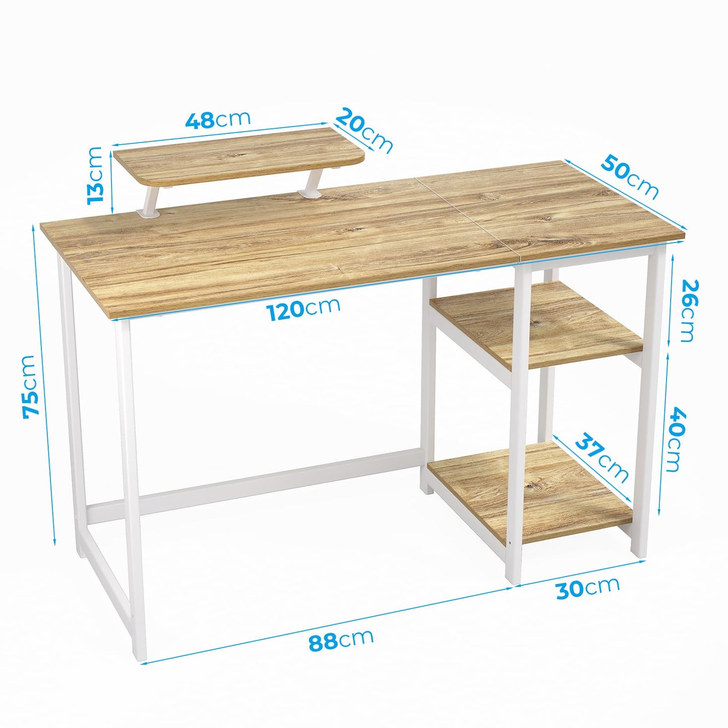 GreenForest Office Desk 120cm with Monitor Stand, Oak