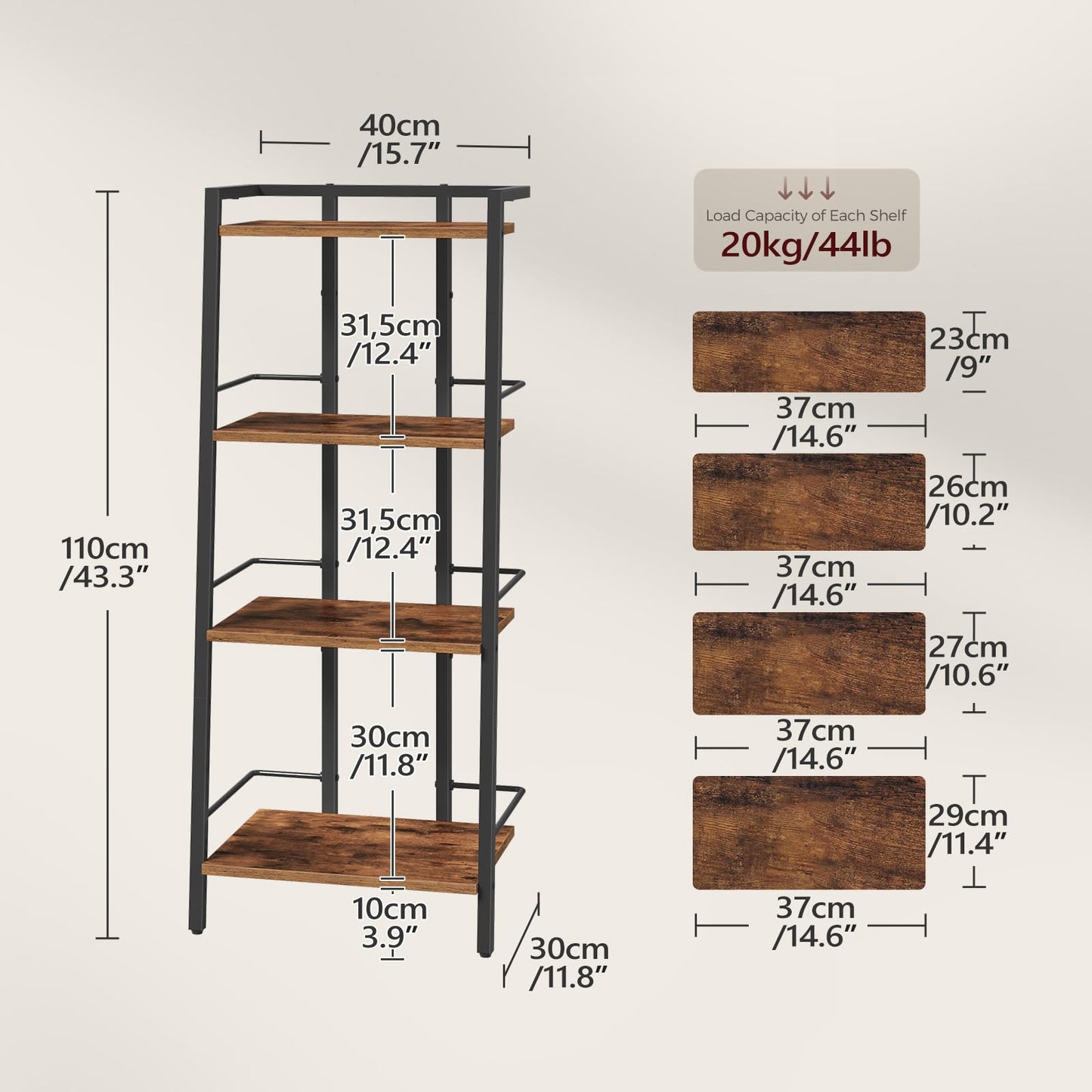 MAHANCRIS Ladder Shelf, Book Shelf, Ladder Shelving Unit, Narrow Bookcase