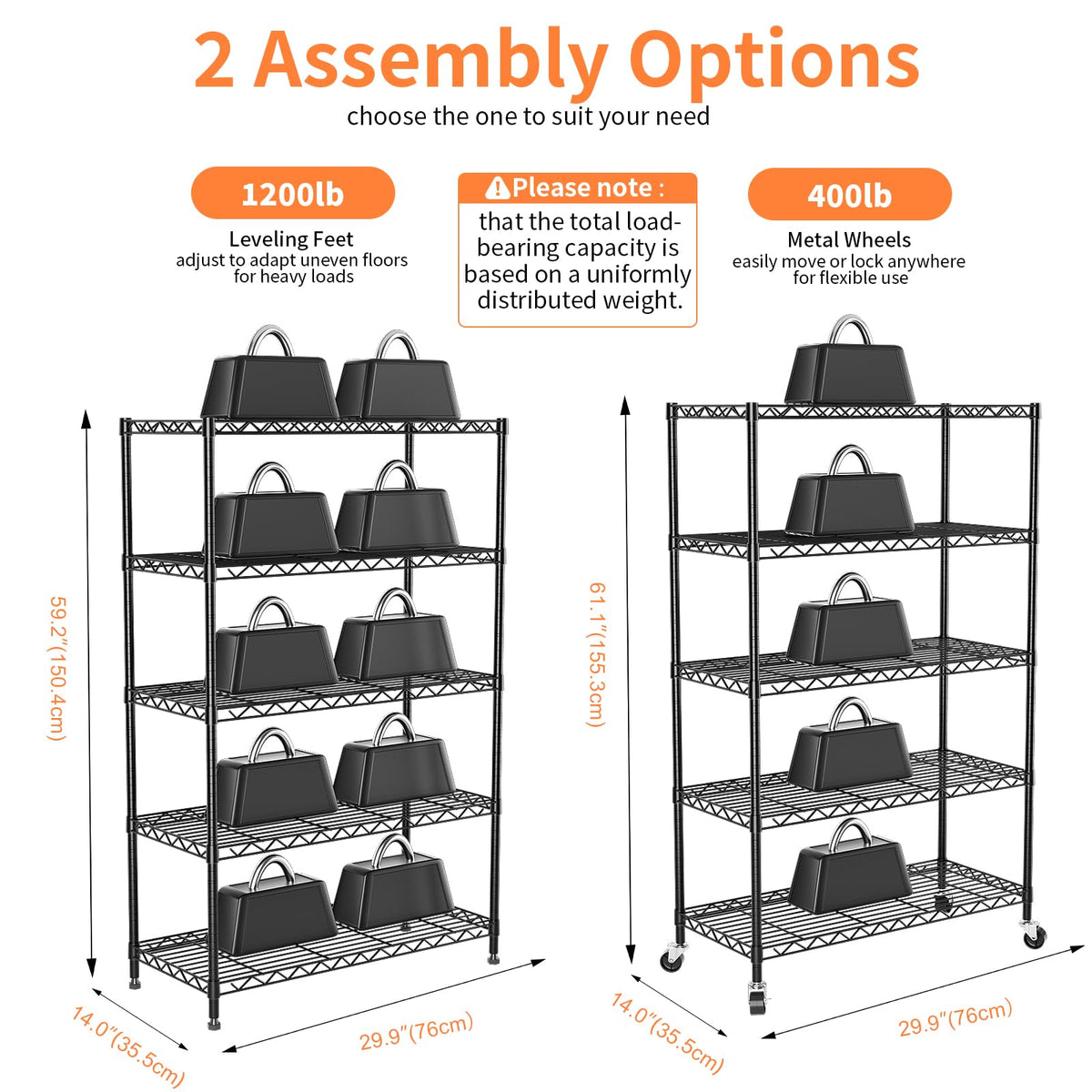 VANZBON 6-Tier Wire Shelving, Wire Shelving Unit Black, 5-tier