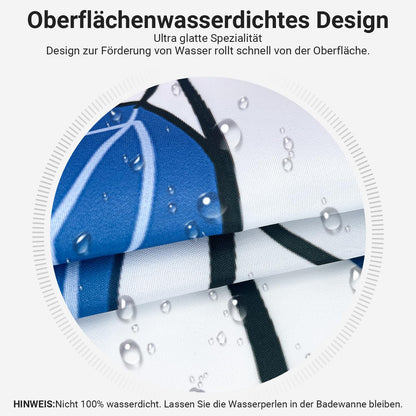 Lerores Shower Curtain, 160 x 160 cm, Blue Leaf, Weighted Hem, Anti-Mould Textile, Water-Repellent