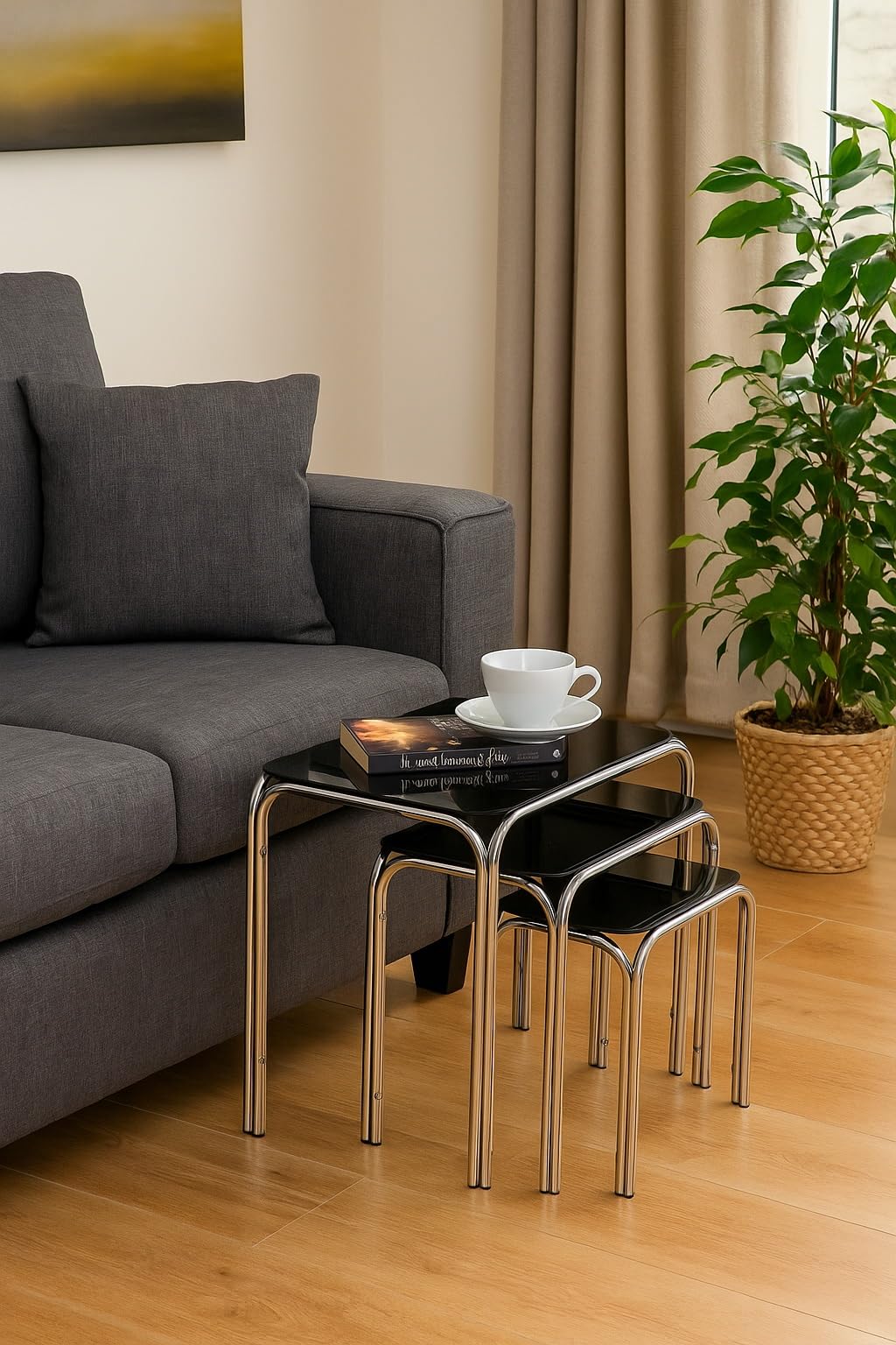 ASPECT Lisbon SETOF 3 Nesting Side END Tables, Black