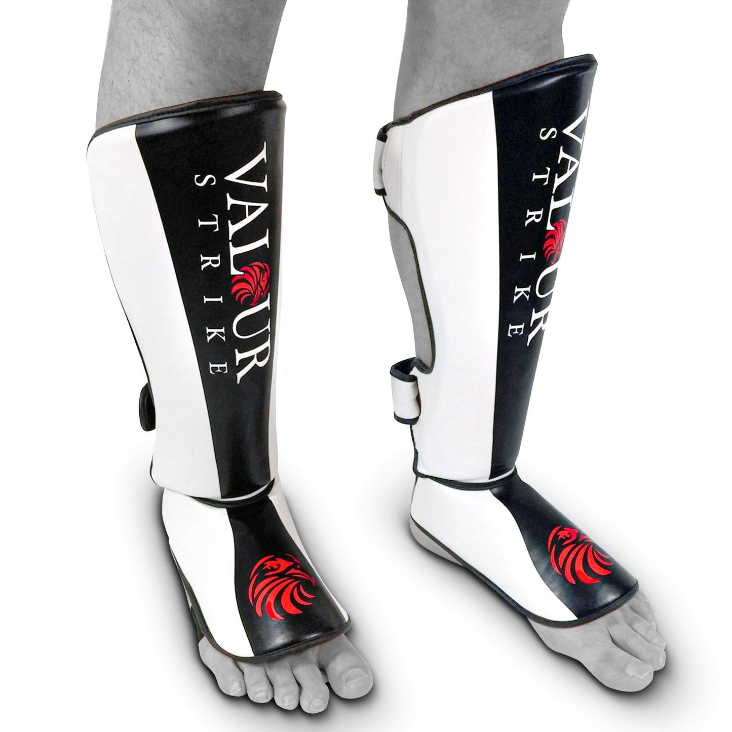 Valour Strike Shin Guards for Kickboxing Muay Thai MMA Karate Martial Arts Taekwondo or Kick Boxing | Sparring Pads to Guard Leg Foot & Instep |