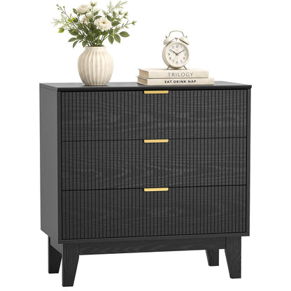 Yvsevnr Chest of Drawers 3 Drawer Bedroom Dresser Wooden Fluted Closet Dressers Anti-Tipping Storage Cabinet Unit Clothes Storage Organizer for