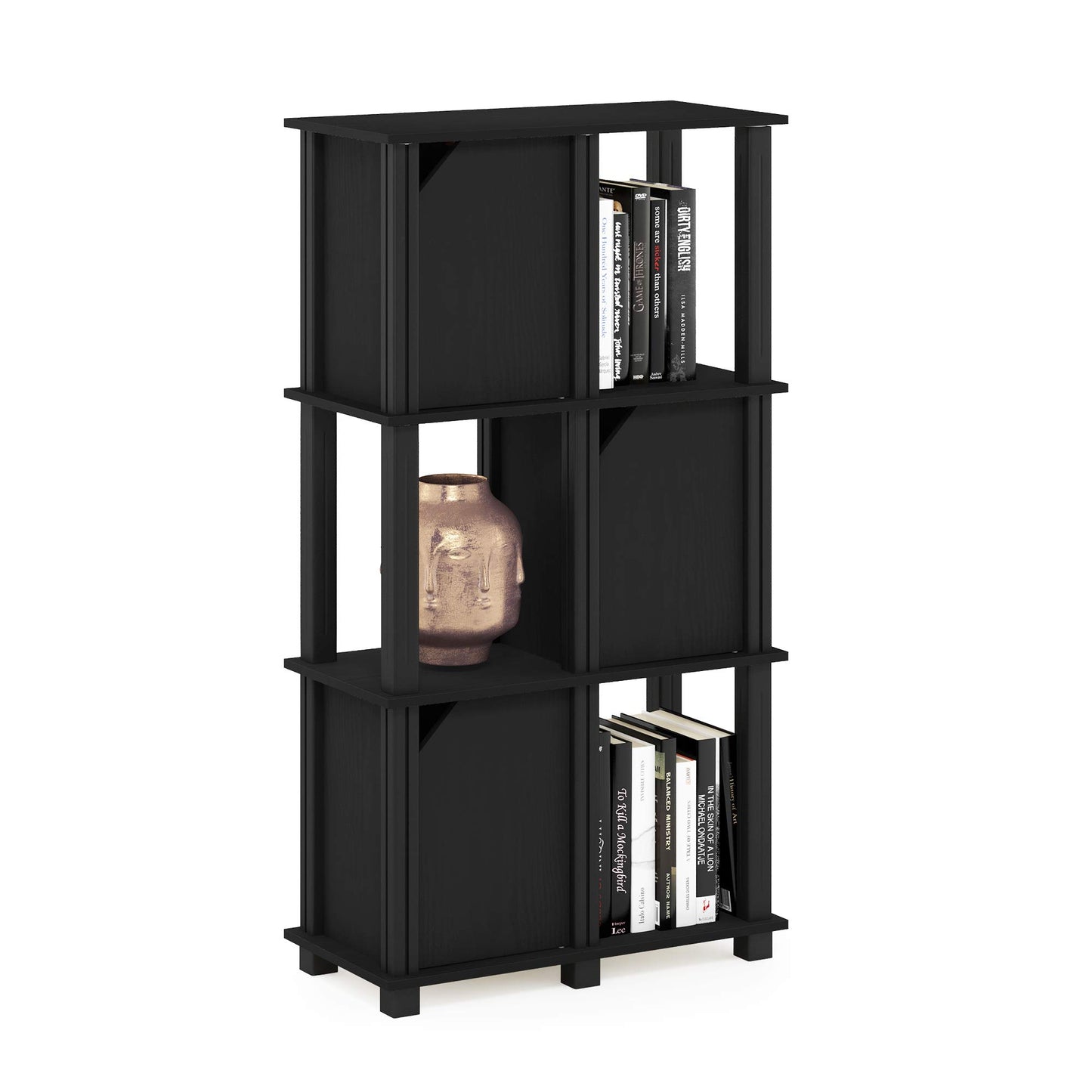 Furinno Brahms 4-Tier Storage Shelf with 3 Doors, Black Oak/Black