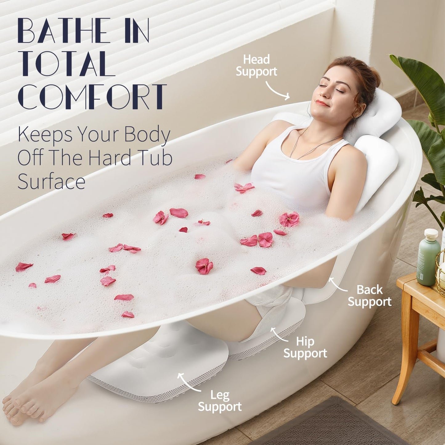 Full Body Bath Pillow for Bathtub, Thick Bathtub Cushion, Luxury Tub Pillow for Bath for Headrest Neck and Back Support White 140 X 41CM