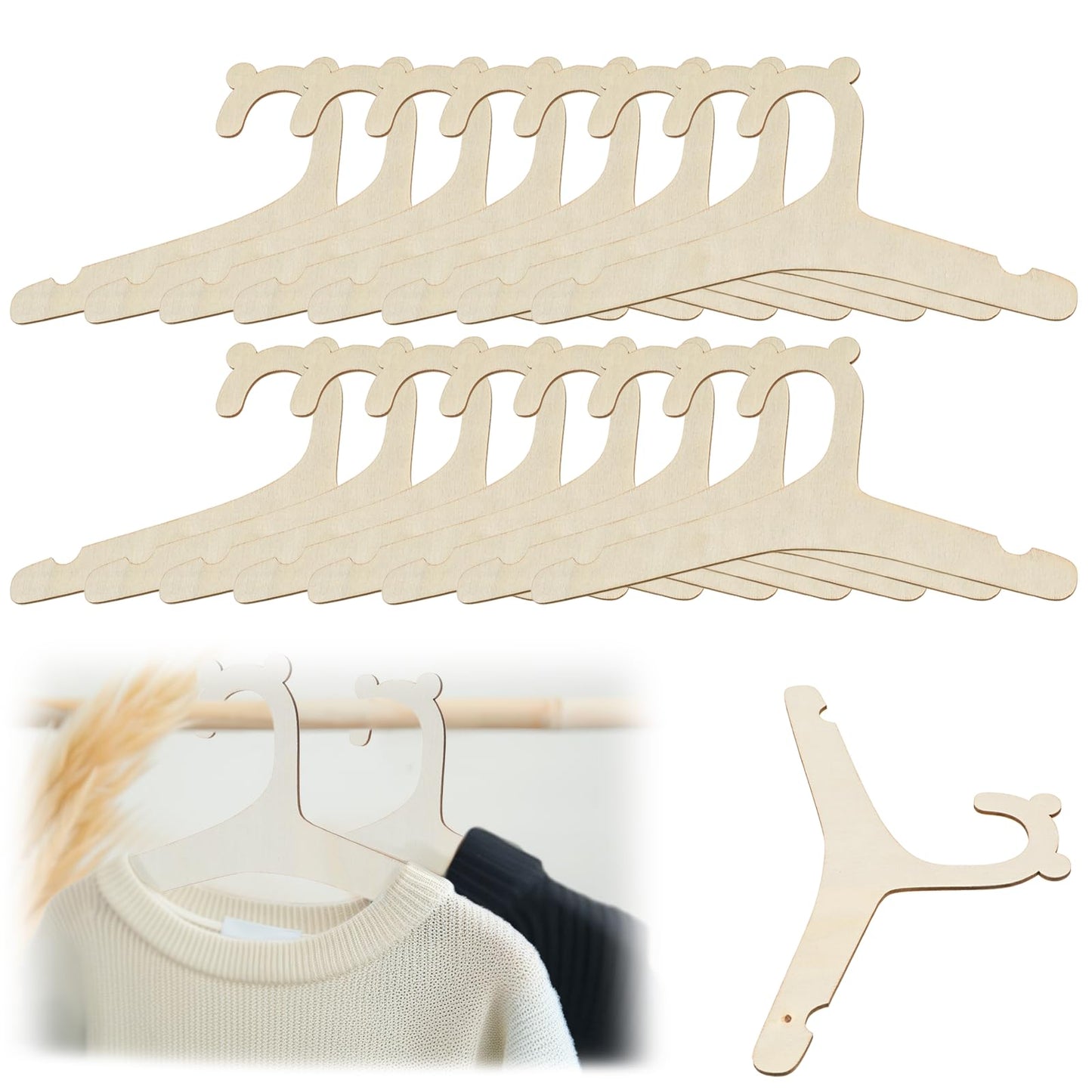 LIQWEI 15 Pcs Wooden Baby Clothes Hangers, 9 Inch Baby Pant Hanger Ganchos Para Ropa De Bebe, Newborn Child Hangers for Nursery Kids Coats