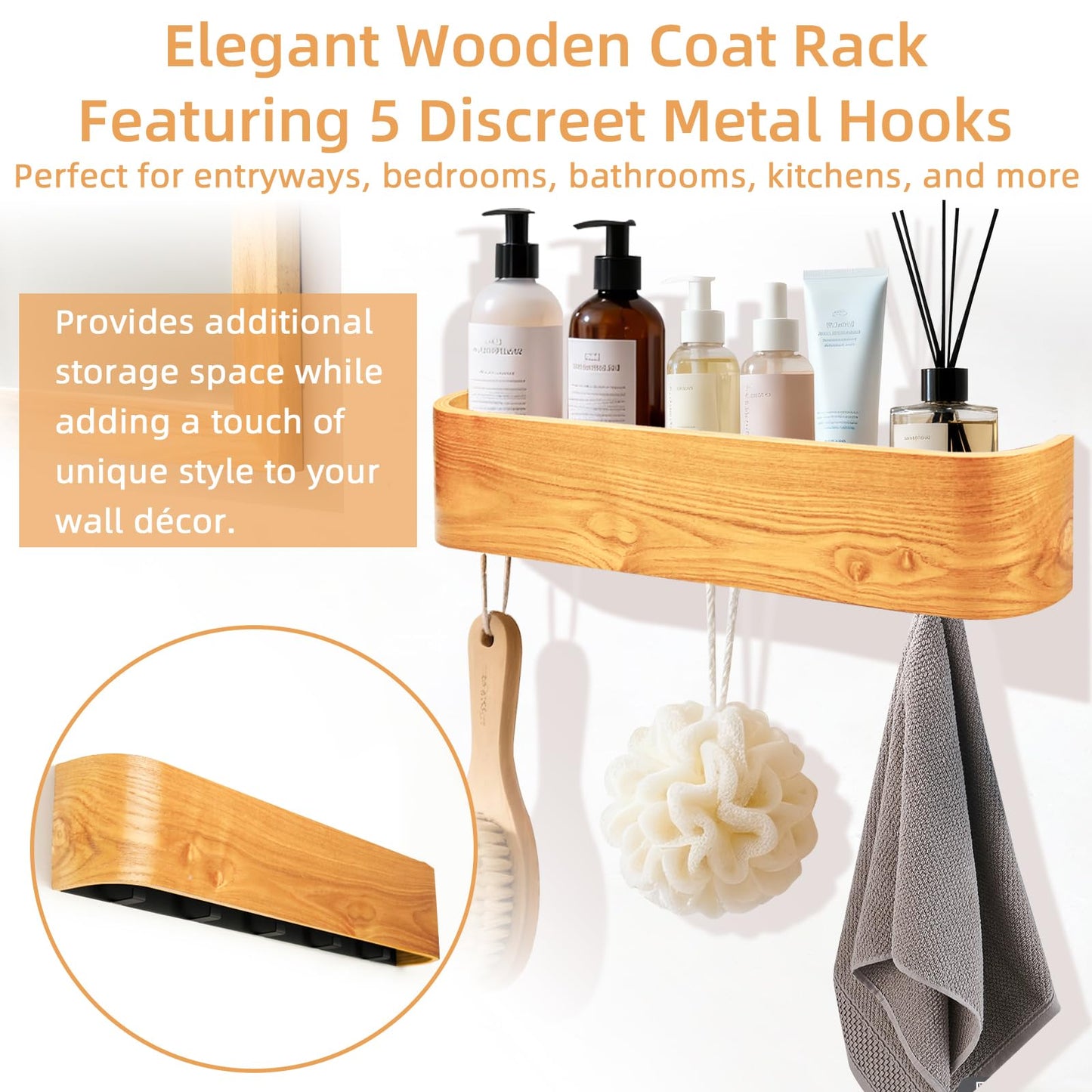 Topfinder Coat Rack with Shelf Wall-Mounted Organizer with 5 Hidden Hooks