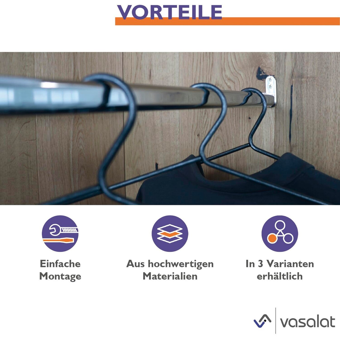 extendable wardrobe tube, 40 - 60 cm, telescopic rod, sturdy niche rod, clothes rail