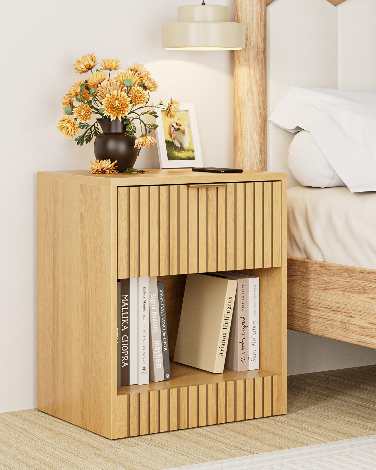 Apetaccat Bedside Table,50x38x60cm, Farmhouse Wooden Bedside Cabinet with Drawer,Kids Bedside Table Nightstand for Bedroom,Living Room,Office,Oak