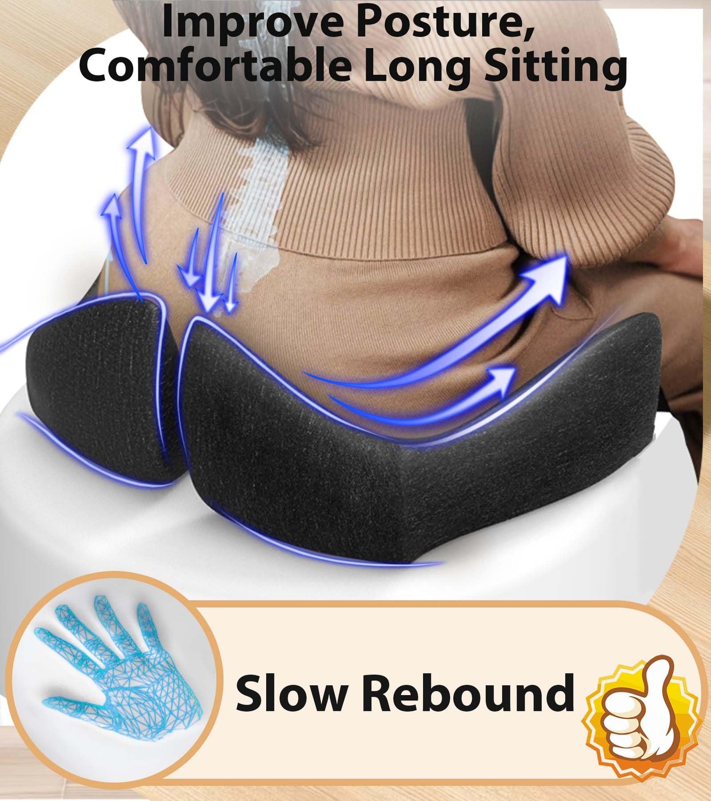 Airllantry Seat Cushion, Memory Foam Pressure Relief Coccyx Cushion for Tailbone Pain, Extra-Large Butt Pad for Office Chair, Car Seat