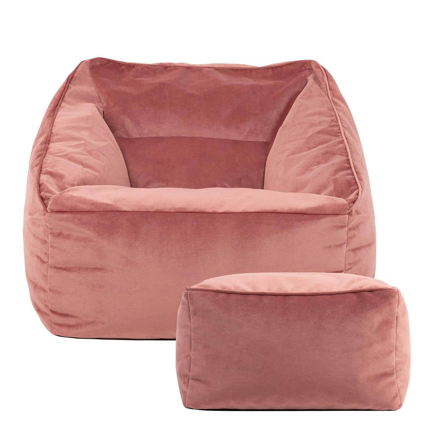 icon Natalia Velvet Bean Bag Chair & Footstool with Filling Included, Pink