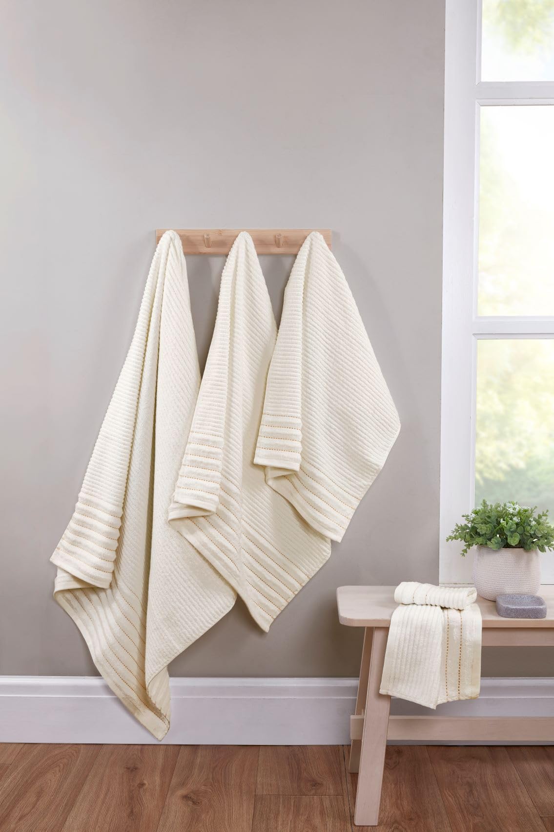 Rapport Home Linear Bath Sheets 2 Pack | Ivory Cream | 90x140cm | Luxurious 500GSM 100% Cotton | Oeko-Tex Certified Absorbent & Soft Bathroom Towels