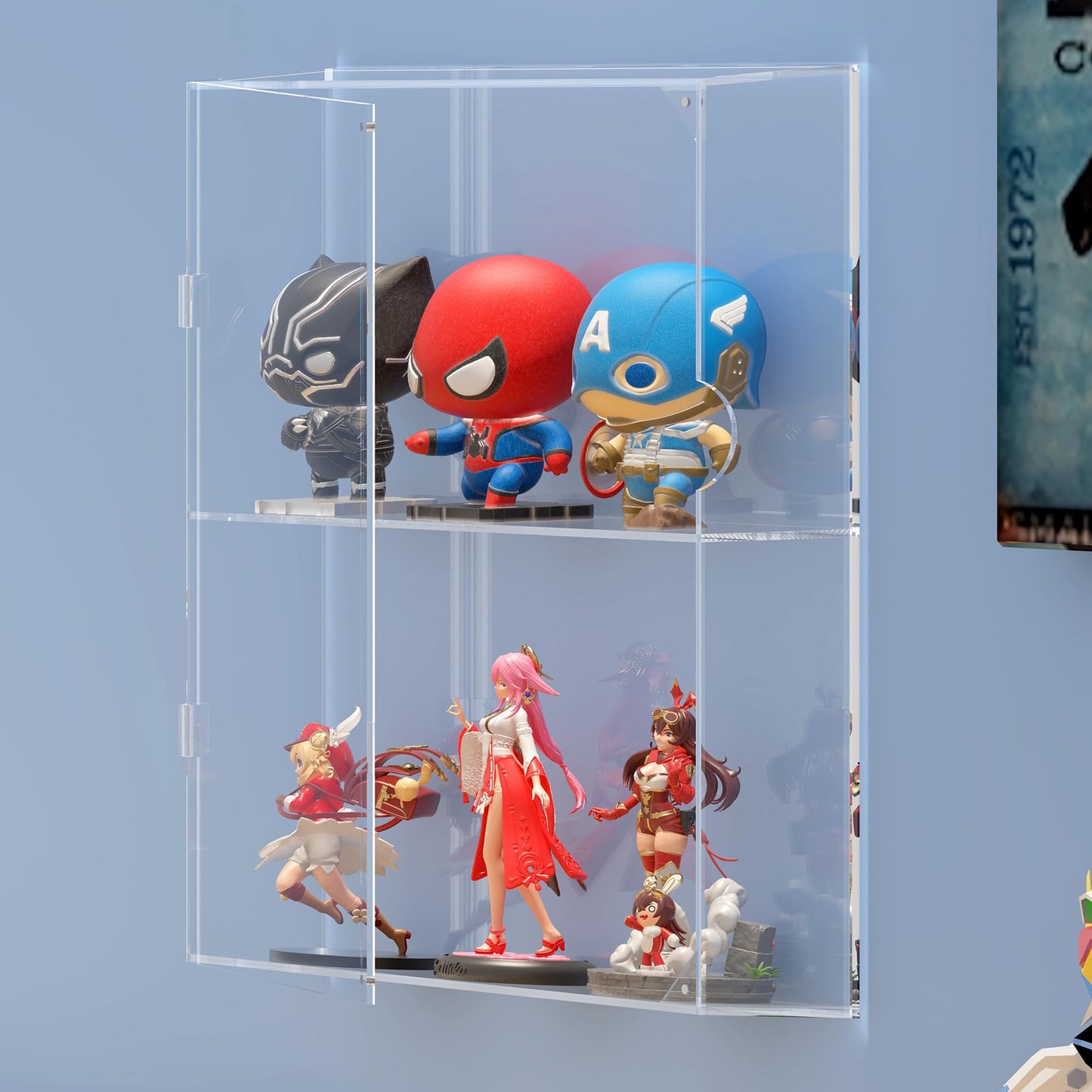 UoYeet Acrylic Display Cabinet for Both Wall Mount and Desktop Showcasing, 2 Layer Clear Display Case for Mini Toys, Pop Figurines