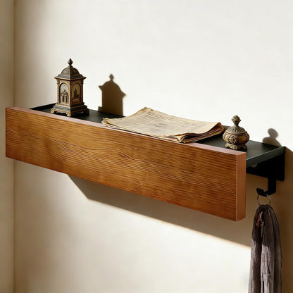 WJUAN Coat Hooks with Shelf, Wall Mounted Coat Rack – 40 cm 8-Hook Hidden Organiser, Black and Brown