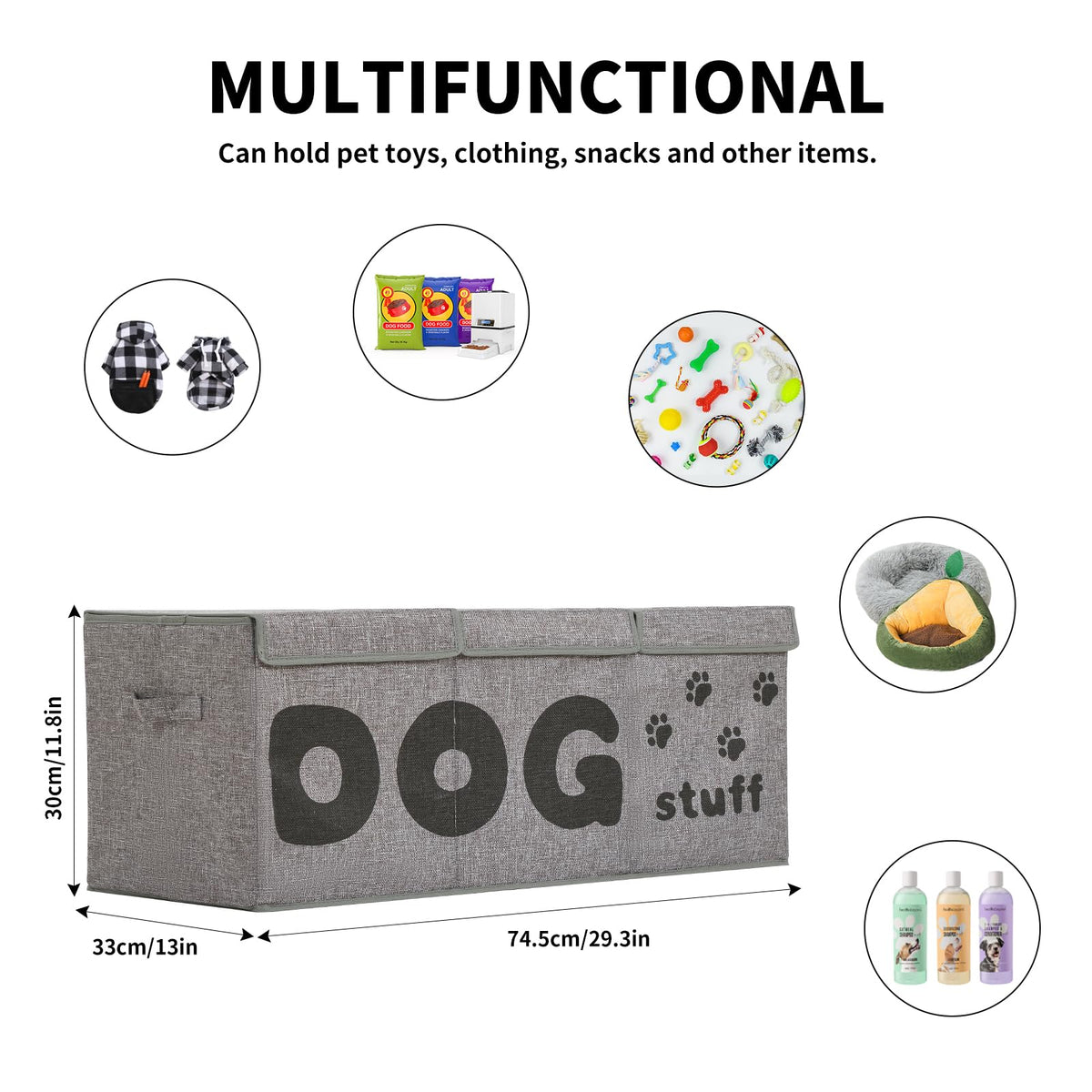 Qozary Dog Toy Storage Box - 3 Grids Large Dog Toy Basket and Storage Bin With Lid for Pet Supplies, Perfect To Keep Everything Organized