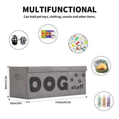 Qozary Dog Toy Storage Box - 3 Grids Large Dog Toy Basket and Storage Bin With Lid for Pet Supplies, Perfect To Keep Everything Organized