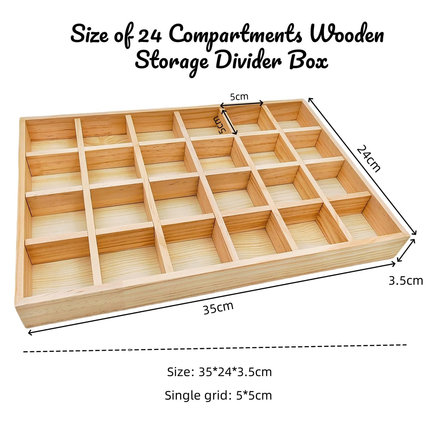 Anktily Unfinished Wooden Storage Divider Box, Showcase Display Box with 24 Compartments, Socks Organizer, Underwear Storage Case