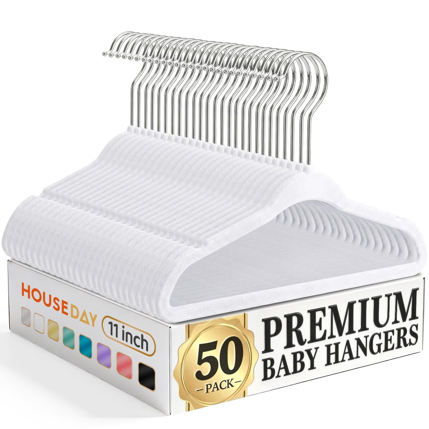 HOUSE DAY Velvet Baby Hangers 50 Pack, Premium Children's Hangers for Baby, Infant & Toddler Clothes, Durable Non Slip Baby Felt Hangers White