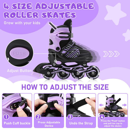 Kids Inline Skates for Girls Boys, Roller Skates Kids Adjustable with Light Up Wheels for beginners boys girls. (Medium (UK 1-4))