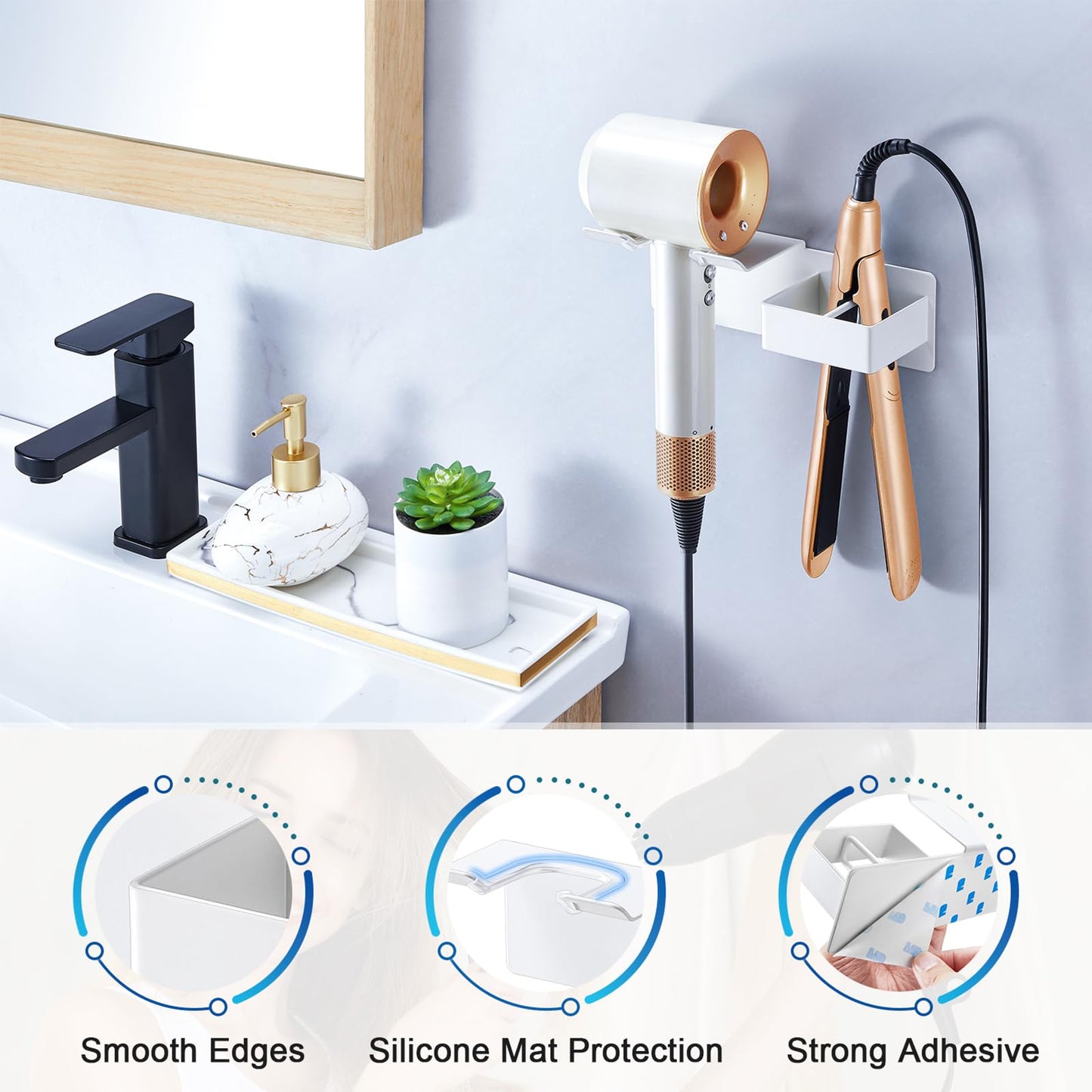 XILIMEN Hair Dryer Holder Wall Mounted, Hair Straightener Holder Metal, Adhesive Hair Dryer and Straighteners Holder
