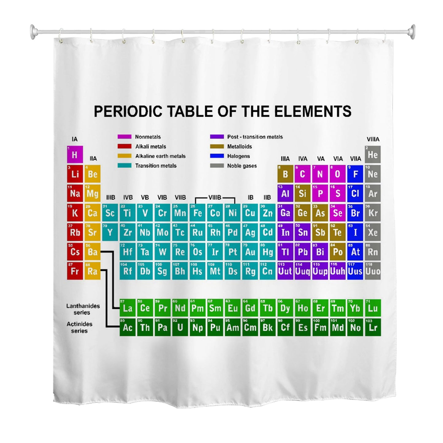 goodbath Periodic Table Shower Curtain 180 x 180 cm, Chemical Elements Waterproof Polyester Fabric Bath Curtain for Bathroom Bathtub Hotel