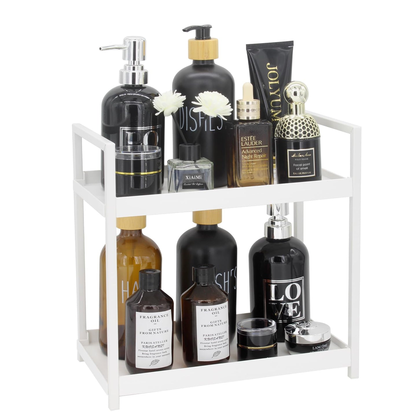 Douzi 2-Tier Bathroom Organiser Shelf, Makeup & Toiletries Storage Rack for Bedrooms, Kitchens & Sink Units, Cosmetic Organiser Rack-White