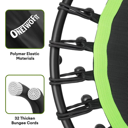 ONETWOFIT 42" Mini Trampoline, Rebounder Trampoline for Adults Silent Indoor Exercise Fitness Trampoline Bungee Rebounder Jumping Workouts 330LBS