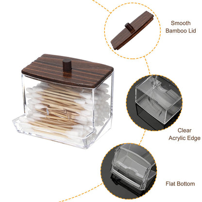 SUMTree L-shaped Qtip Cotton Ball Holder Qtip Dispenser with Wooden Lid