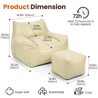 Pamapic Bean Bag, Bean Bag Chair Indoor Outdoor Weather Resistant, Large Beanbag Sofa with Footstool, BeanBag Adult with FIlling Included