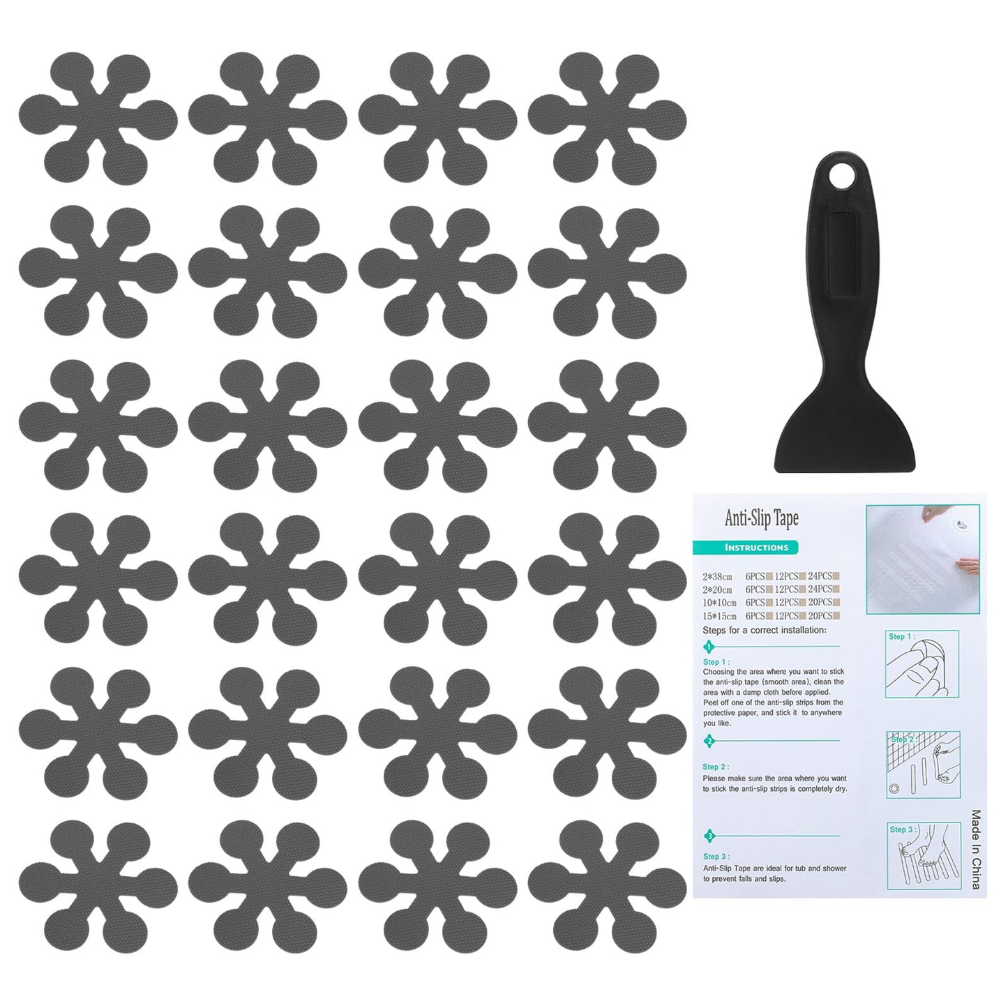 PATIKIL Bathtub Non Slip Stickers 3.15x3.15 Inch, 24 Pack Snowflake Safety Shower Floor Anti Slip Stickers with Adhesive Decals Scraper for Bath Tub