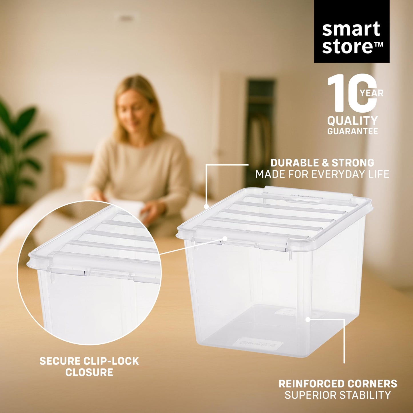 SmartStore - 10x Plastic Storage Box with Lid 3L (21x17x15cm) |Plastic Storage Drawers with Lid|Food-Safe Material|Kitchen &