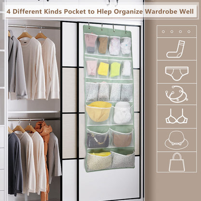 18 Pockets Over Door Storage Organiser,Back of Door Hanging Pocket for Shoes,Sock,Underwear,Hat,Handbag,Cleaning Supply,Toiletry,Behind Door Storage