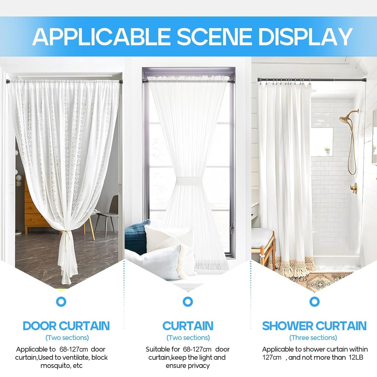 ZipGlo Extendable Curtain Poles Tension Rods for Curtains 70-130 Cm 1pcs