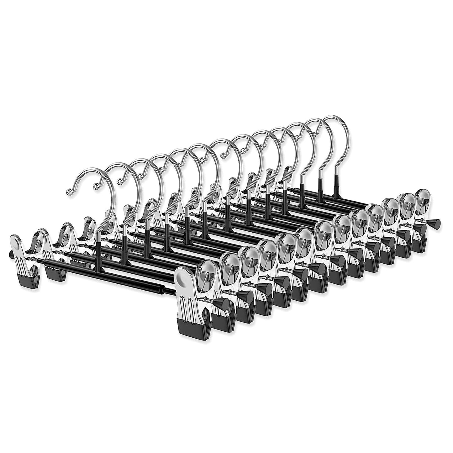 10Pack Trouser Hangers -Skirt Hangers with Adjustable Non Slip Clips Strong Chrome- Space Saving Pant Hangers,Heavy Duty Metal Hangers for Shorts