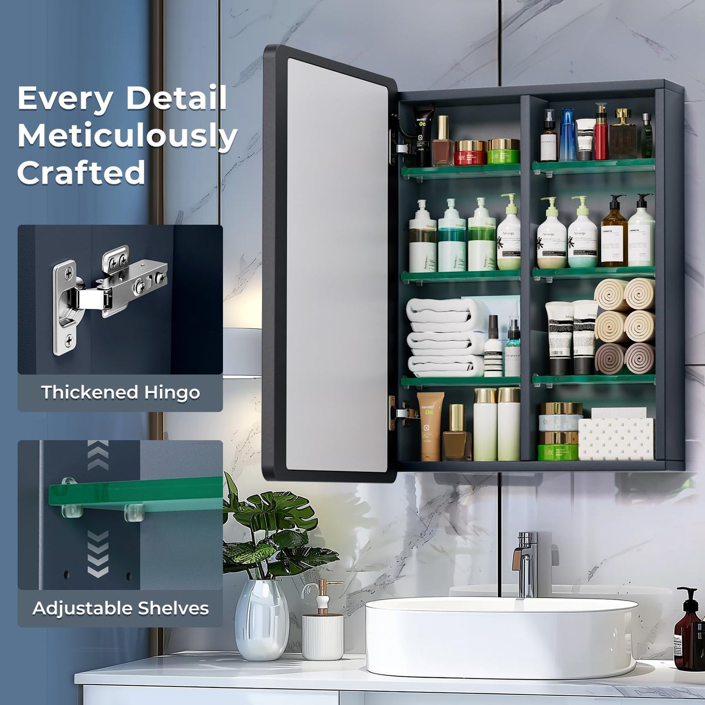 LNZHAO Bathroom Mirror Cabinets with Led Lights, Aluminum Alloy