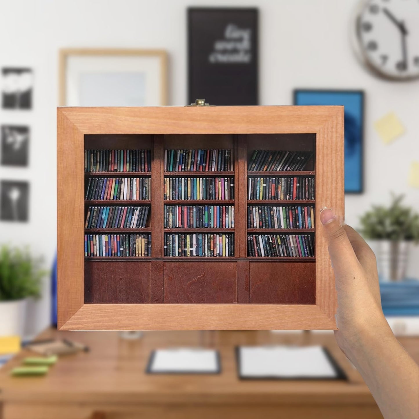 Anxiet-y Bookshelf, Mini Bookshelf Anxieties Bookshelf Shake Away Your Anxiet-y Wooden Bookshelf Decor Book Display Cabinet with 200Pcs Books for