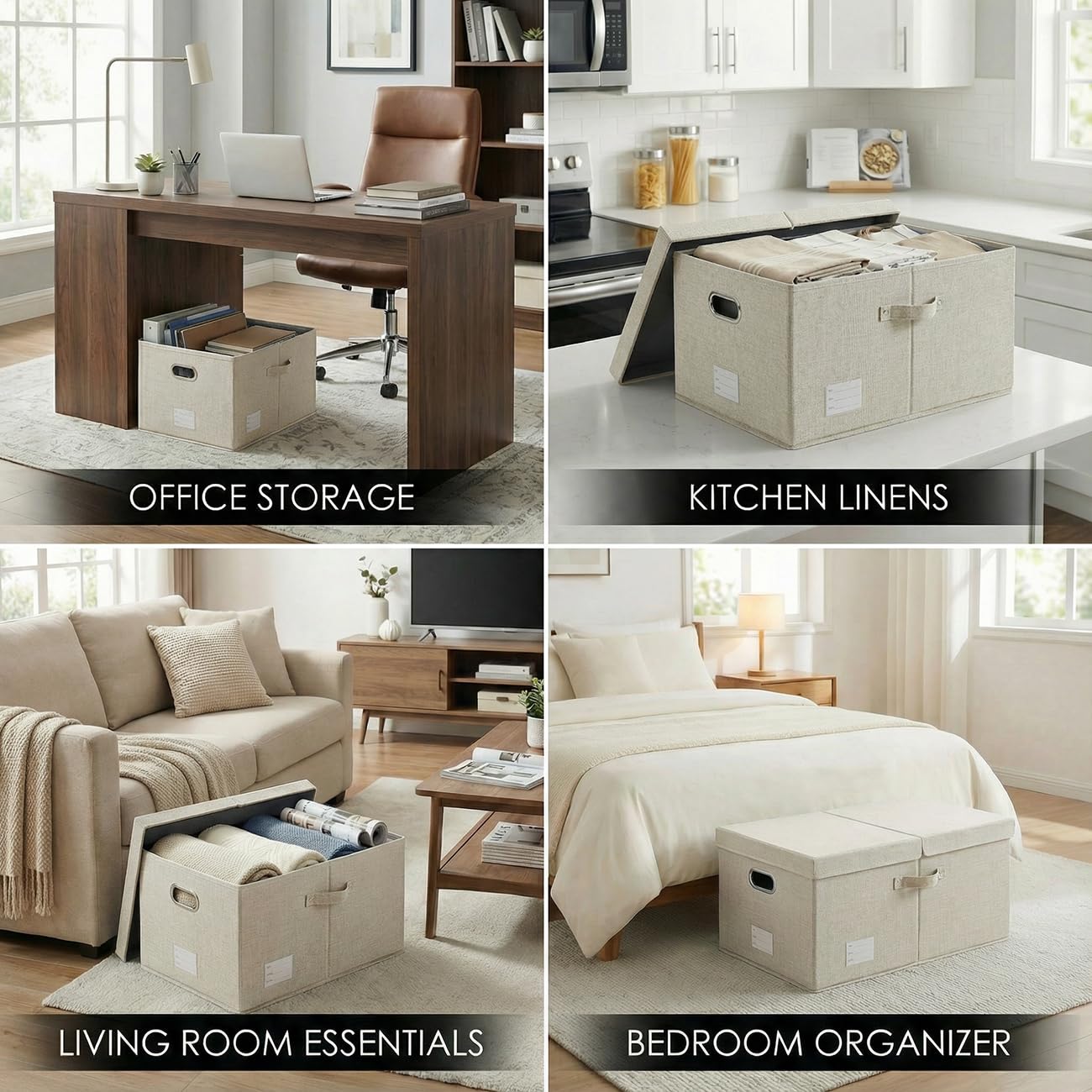 Prandom Storage Boxes with Lids Extra Large,58x40x30cm,Beige[1-Pack]