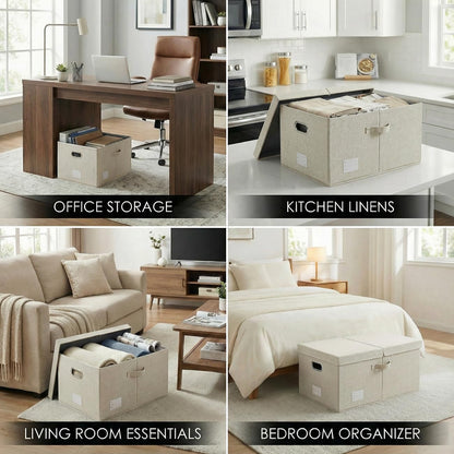 Prandom Storage Boxes with Lids Extra Large,58x40x30cm,Beige1-Pack