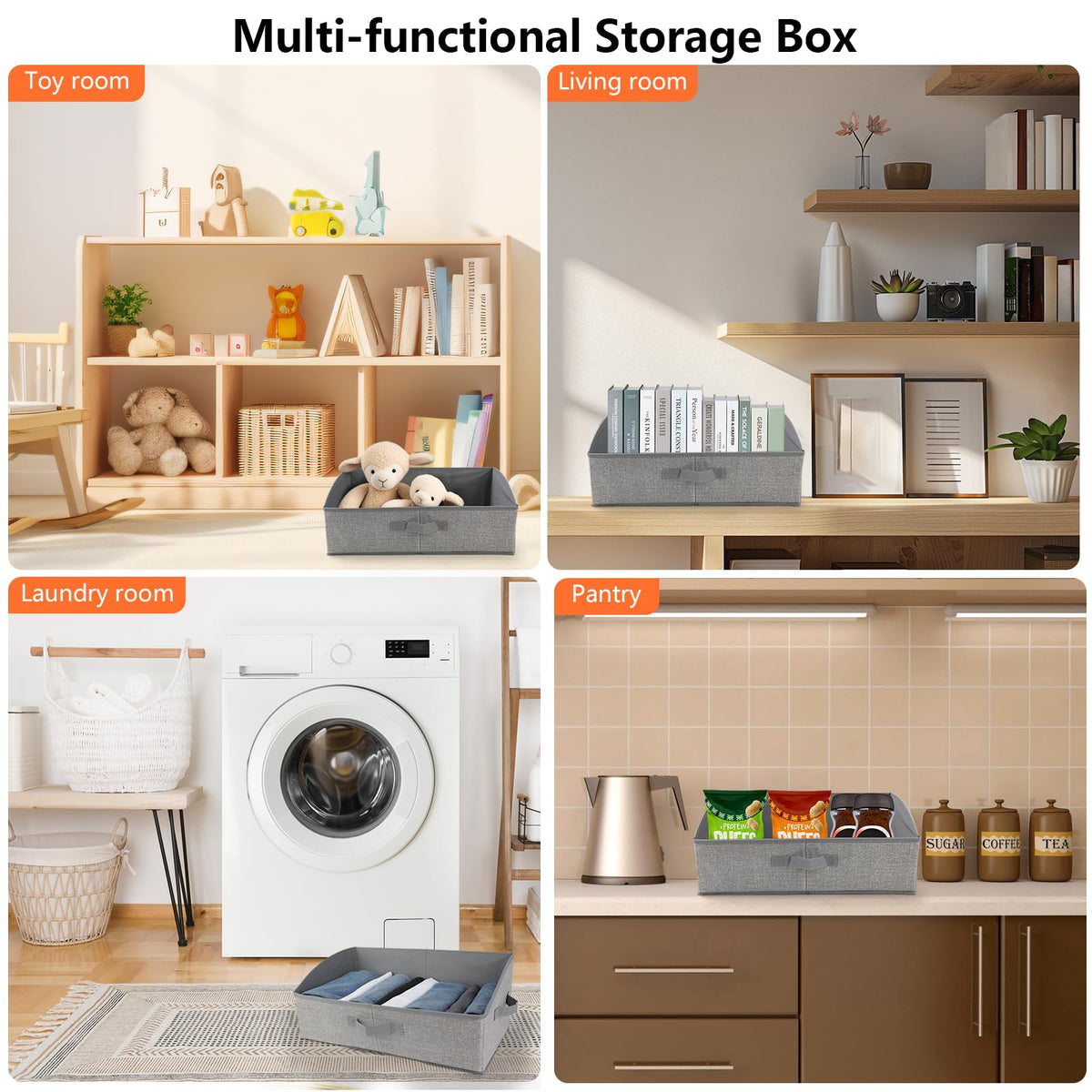 AiQInu Storage Boxes with Handles, 28 L, Foldable Storage Basket, Fabric, 50 x 28.5 x 20 cm, Large Baskets Storage, Organiser Boxes for Clothes, Toys