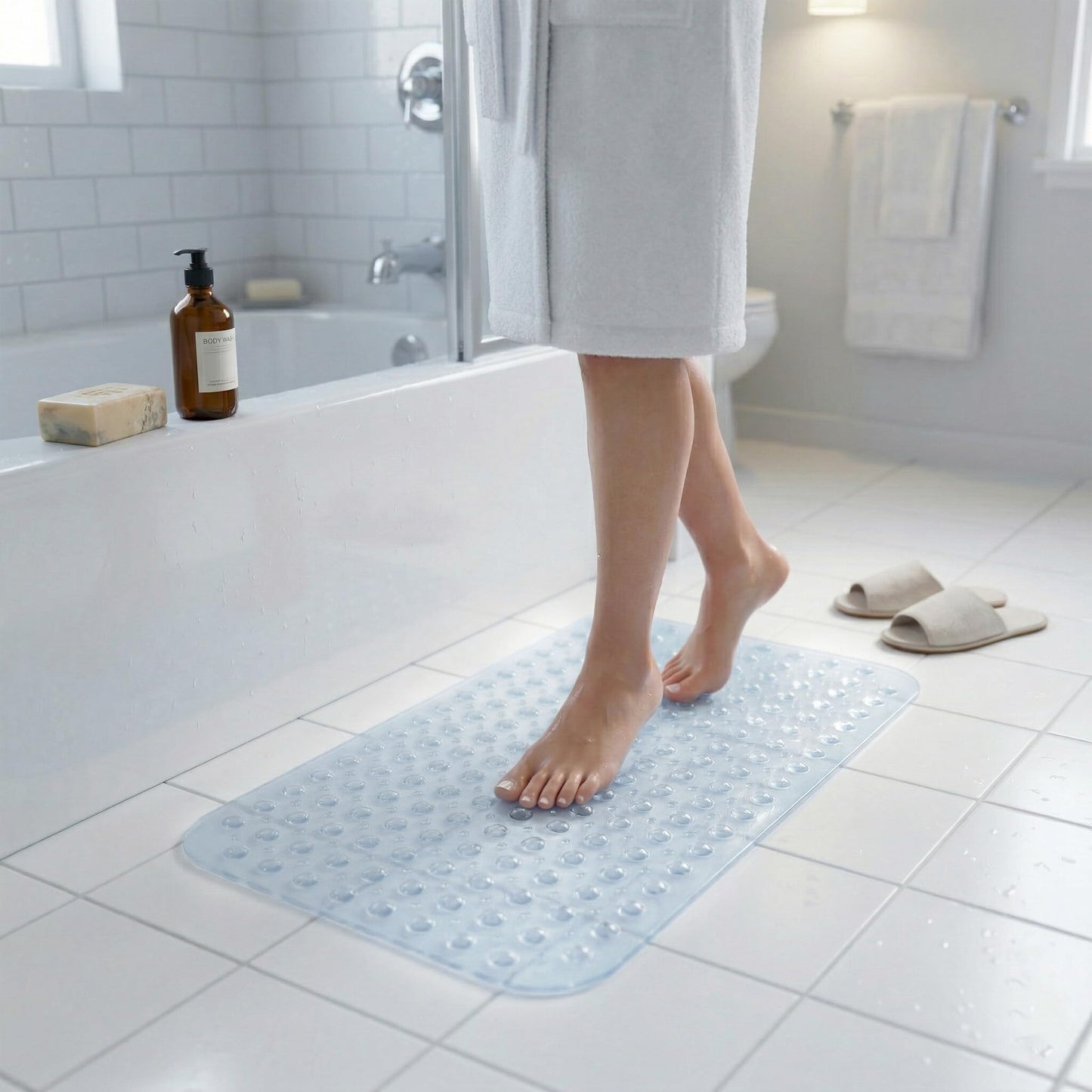Rugs Haven Shower Bath Mats Non Slip - Quick Dry Anti Mould & Mildew Rubber Bathmat with Strong Suction Cups and Drain Holes for Bathtub and Bathroom