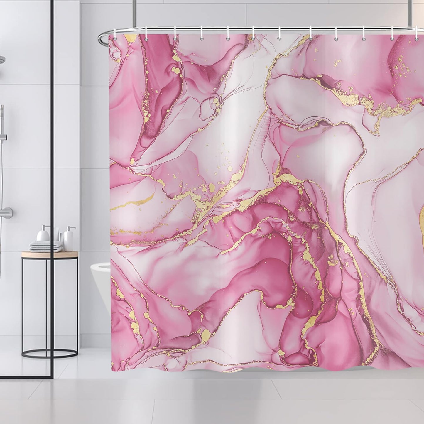 ASDCXZ Pink Marble Shower Curtain 180x200 cm, Modern Abstract Art Pink Gold Marble Optics Texture Waterproof Bath Curtain Polyester Textile Washable